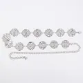 Bohemian vintage silver metal waist chain belt featuring textured circular discs - Hollow Round Disc Metal Waist Chain (Silver)