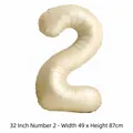 Ballon chiffre 2 crème 32 pouces en aluminium, 49x87cm pour décoration fête - Chiffre 2 / 32 Pouces (50 Pièces/Paquet) / Crème