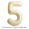 Ballon chiffre 5 en aluminium crème de 32 pouces pour anniversaire. - Chiffre 5 / 32 Pouces (50 Pièces/Paquet) / Crème