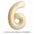 Ballon chiffre 6 en aluminium blanc crème 32 pouces pour décorations d'anniversaire - Chiffre 6 / 32 Pouces (50 Pièces/Paquet) / Crème