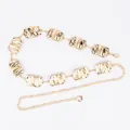 Elegant gold metal chain belt with textured rectangular plates for women - Plissé Rectangular Block Waist Chain (Gold)