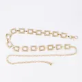 Elegant gold metal waist chain belt with square links in vintage bohemian style for women - Frosted Hollow Square Waist Chain (Gold)