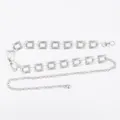 Elegant silver metal waist chain featuring textured square links for women's fashion dresses - Frosted Hollow Square Waist Chain (Silver)