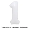 Grand ballon en aluminium blanc de 32 pouces en forme de chiffre 1 pour fête - Chiffre 1 / 32 Pouces (50 Pièces/Paquet) / Blanc