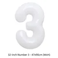 Grand ballon chiffre 3 blanc de 32 pouces en aluminium de qualité pour anniversaire - Chiffre 3 / 32 Pouces (50 Pièces/Paquet) / Blanc