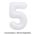 Ballon en aluminium blanc de 32 pouces numéro 5 pour décoration d'anniversaire - Chiffre 5 / 32 Pouces (50 Pièces/Paquet) / Blanc