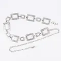 Silver metal waist chain belt featuring textured rectangular links and adjustable clasp - Frosted Hollow Square Waist Chain (Silver)