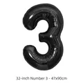 Ballon chiffre 3 noir de 32 pouces en aluminium pour décoration d'anniversaire - 32 pouces / Chiffre 3 / 50 Pièces / Noir