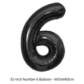 Ballon chiffre 6 noir en aluminium 32 pouces pour décoration anniversaire 55x83cm - 32 pouces / Chiffre 6 / 50 Pièces / Noir