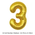 Grand ballon en aluminium doré de 32 pouces en forme de chiffre 3 pour fête d'anniversaire - 32 pouces / Chiffre 3 / 50 Pièces / Or