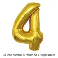 Ballon en aluminium doré brillant de 32 pouces numéro 4 pour fête d'anniversaire - 32 pouces / Chiffre 4 / 50 Pièces / Or