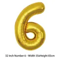 Ballon en feuille d'aluminium dorée de 32 pouces numéro 6 pour fête d'anniversaire - 32 pouces / Chiffre 6 / 50 Pièces / Or