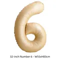 Ballon chiffre 6 en aluminium crème 32 pouces pour fête, taille 83x55cm décoration - 32 pouces / Chiffre 6 / 50 Pièces / Couleur caramel