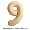 Ballon chiffre 9 en aluminium crème de 32 pouces pour décoration de fête d'anniversaire - 32 pouces / Chiffre 9 / 50 Pièces / Couleur caramel