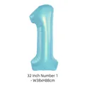Ballon chiffre 1 en feuille d'aluminium bleu clair de 32 pouces pour anniversaire - Chiffre 1 / 32 Pouces (50 Pièces/Paquet) / Bleu