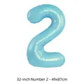 Ballon chiffre 2 bleu clair de 32 pouces pour décoration de fête d'anniversaire - Chiffre 2 / 32 Pouces (50 Pièces/Paquet) / Bleu