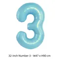 Ballon numéro 3 en feuille d'aluminium bleu clair de 32 pouces pour anniversaire - Chiffre 3 / 32 Pouces (50 Pièces/Paquet) / Bleu