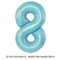 Ballon chiffre 8 bleu clair de 32 pouces en feuille d'aluminium pour fête d'anniversaire - Chiffre 8 / 32 Pouces (50 Pièces/Paquet) / Bleu