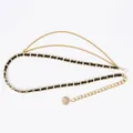 Elegant gold metal multi-layer waist chain belt with black woven leather and coin pendant - Woven Leather & Metal Chain Belt (Black)