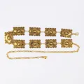 Elegant vintage golden metal waist chain belt with ornate rectangular floral plates - Vintage Square Plate Engraved Waist Chain (Antique Gold)