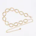 Elegant vintage Bohemian style gold metal waist chain belt with twisted oval links - Sun Halo Pattern Hollow Oval Waist Chain (Gold)