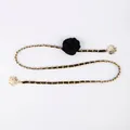 Elegant women's waist chain featuring a black fabric rose and gold-tone metal finish - Woven Rose Flower Chain Belt (Black Rope)