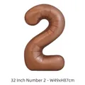 Ballon chiffre 2 en aluminium marron café 32 pouces pour décoration - Chiffre 2 / 32 Pouces (50 Pièces/Paquet) / Chocolat