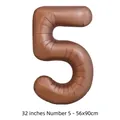 Ballon chiffre 5 en aluminium moka 32 pouces pour décorations d'anniversaire - Chiffre 5 / 32 Pouces (50 Pièces/Paquet) / Chocolat