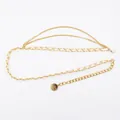 Elegant multi-layered gold metal waist chain with decorative penny coin pendant - Woven Leather & Metal Chain Belt (White)