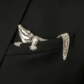 Vintage silver-toned crocodile animal brooch pinned on a black suit pocket for men - Crawling Crocodile Style (1231)