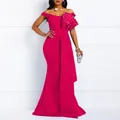 Robe de soirée élégante fuchsia à épaules dénudées avec volants en dentelle - 3XL / Rose rouge