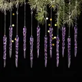Set of purple transparent twisted icicle ornaments for Christmas tree decoration. - 12 Pieces / Purple
