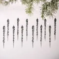 Set of transparent glass icicle ornaments with smoke grey spirals for Christmas tree - 12 Pieces / Black