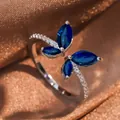 Elegant butterfly open ring with marquise-cut blue stones and silver finish - Blue Zircon Butterfly Open Ring (4565)