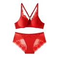 Elegante set di lingerie in pizzo rosso con reggiseno a chiusura frontale e spalline - 70A / Top E Pantaloni / Rosso