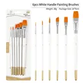 Juego de 6 pinceles profesionales para artistas con mangos blancos para óleo y acuarela - Juego de 6 Mango Blanco HB021-B / Blanco