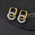 Orecchini a cerchio a U bicolore placcati oro 18K con ciondolo tondo in zircone - Stile a U Lungo Intarsiato con Diamanti Oro (J)