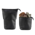 Foldable black PU leather makeup brush holder with lizard texture for professional tools - Standing Telescopic Storage Bag