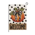 Thanksgiving garden flag featuring pumpkin and welcome message - Polka Dot Welcome Pumpkin Style (HYQ210-7)