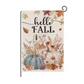 Rustic Hello Fall garden flag with blue and white pumpkins for autumn courtyard decor - Blue and White Pumpkin Combo Style (HYQ210-8)