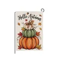 Linen garden flag featuring stacked pumpkins and Hello Autumn message for fall - Three-Color Pumpkins Welcome Style (HYQ210-12)