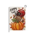 Fall garden flag featuring pumpkin, football, and red helmet design - Happy Fall Football Style (HYQ210-15)