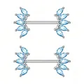 Primo piano di anelli per capezzoli argento con accenti di zircone marquise azzurro - Stile Zircone a Ventaglio Blu (2745 Blu) / Color Acciaio