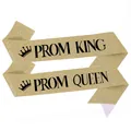 Fasce dorate luccicanti per ballo Prom King e Queen con icone a forma di corona - Oro Nero King And Queen (Tessuto Glitterato)