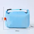Sky blue large insulated lunch bag with adjustable buckle strap and dimensions - Dumpling Style Insulated Bag / Blue