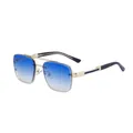 Men's premium retro square sunglasses with gold metal frame and blue gradient lenses - Gold Gradient Blue