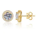 Pendientes de botón clásicos de plata 925 bañados en oro con moissanite y halo - Plata 925 / 0.3ct+0.3ct Moissanita