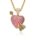 Collier avec pendentif coeur hip hop glacé orné de pierres de zircon colorées et brillantes - (Style 5) Flèche Rouge Or + 60cm Chaîne Corde