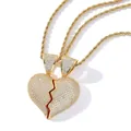 Collier hip hop avec pendentif coeur brisé doré et zircons micro-pavés - (Style 6) Cœur Brisé Or + 60cm Chaîne Corde