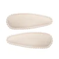 Pair of cream fabric snap hair clips with scalloped edges and tiny cross pattern - Beige Patterned (14)